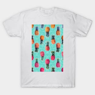 From Pineapple to Pink - tropical doodle pattern on mint T-Shirt